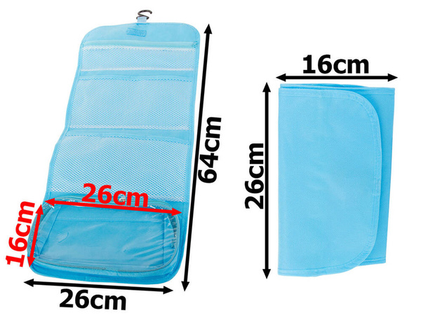 Collapsible vanity case hanging bathroom organiser with hanger