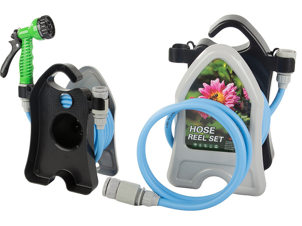 Tuyau d'arrosage de jardin sur pied avec pistolet enroulé 10m