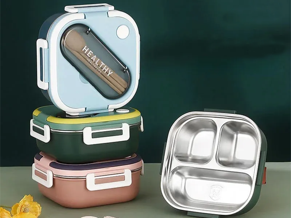 Breakfast box with compartments cutlery container lunchbox for microwave 1000ml