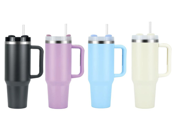 Didelis termo puodelis, 1,2 l, šiaudelis su plienine rankena, termosas šaltiesiems ir karštiems gėrimams