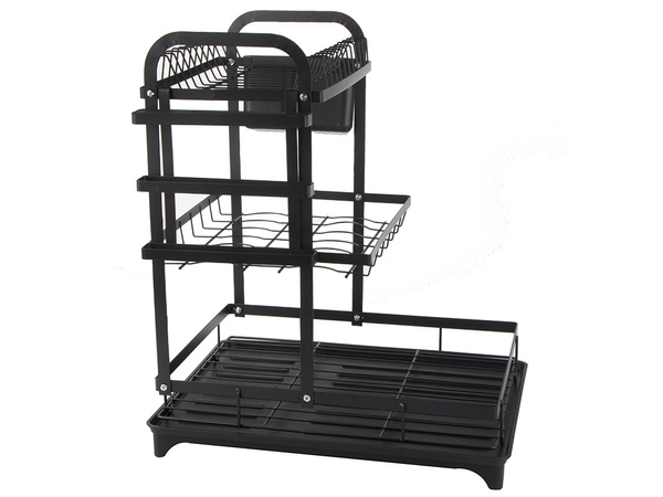 Séchoir à vaisselle pour assiettes, couverts et tasses à trois niveaux avec égouttoir et plateau