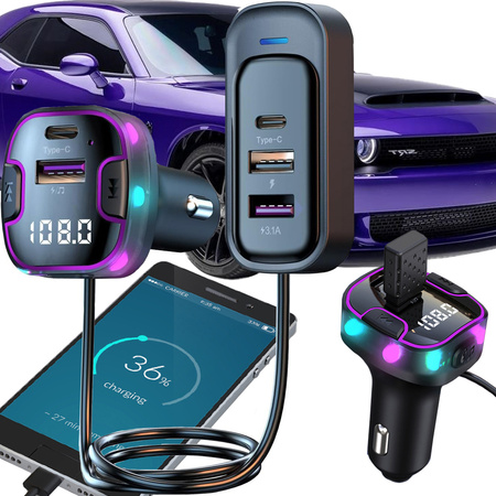 bluetooth automobilinis siųstuvas fm 3x usb c tipo adapterio įkroviklis