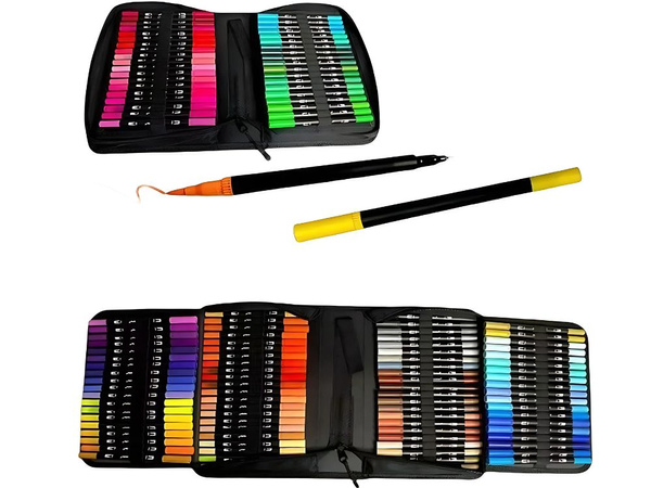 SET DE FEUTRES 100 COULEURS FEUTRES AQUARELLE DOUBLE FACE + ÉTUI
