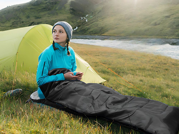 TURISTICKÝ MUMIOVÝ SPACÍ VAK S OBALOM LEKK WARM CAMPING BIVOUAC BLACK