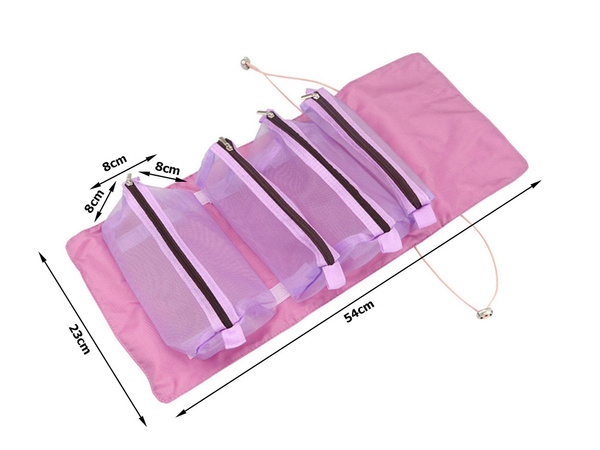 Rouleau de voyage pour articles de toilette fermeture éclair fonctionnelle 4 en 1 pour cosmétiques