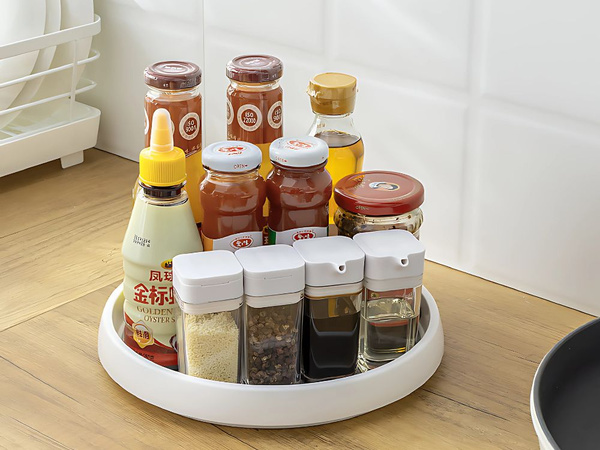 Swivel tray organiser universal tray 25cm kitchen bathroom spices white