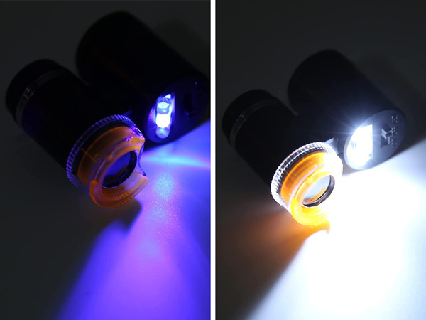 Kišeninis mikroskopas juvelyro didintuvas 2 led uv