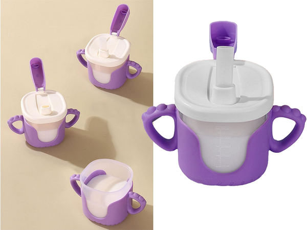 Otroška skodelica za pitje silikonski ročaji 300ml s slamico