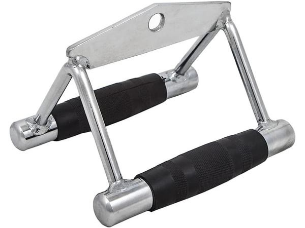 Double triangular handle for overhead hoist lower steel exercise
