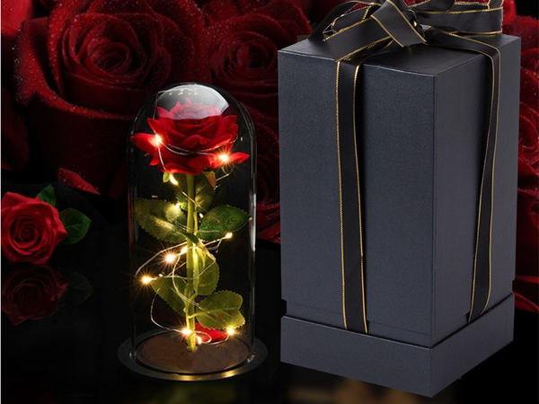 Rose éternelle en verre rouge cadeau lumineux pour une occasion pour femmes