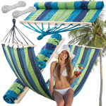 Zahradní houpací síť vyztužená pruhovaným barevným dřevem houpačka 200 x 80