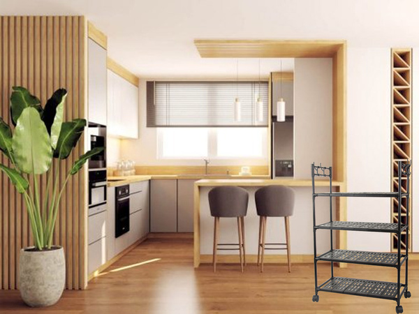 Vannituba riiul köögikapp mobiilne riiulite üksus ratastel 4 taset konksud