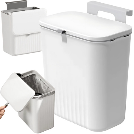 Corbeille de cuisine avec couvercle pour porte de placard blanc 9l