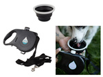 Dog-cat leash with water bowl bag drinker