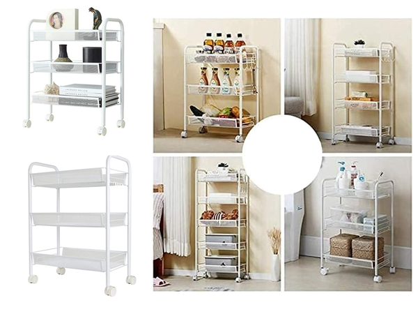 Bathroom shelf kitchen cabinet on wheels metal rack three levels 3