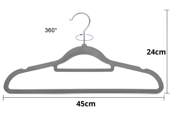 20 vnt. Veliūrinių drabužių pakabų, pilkos spalvos, neslystančios