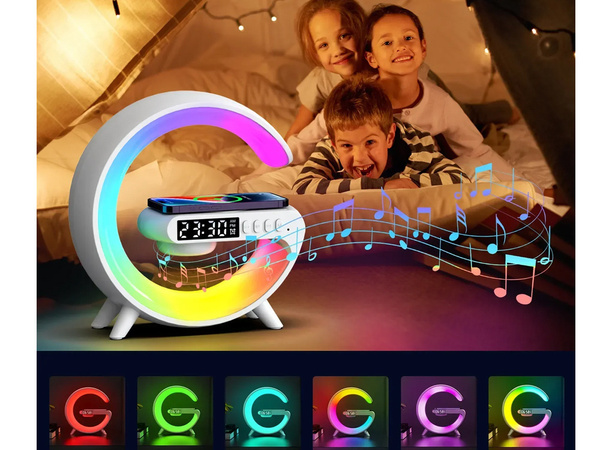 Lampe led rgb gaming chargeur induction haut-parleur réveil radio horloge