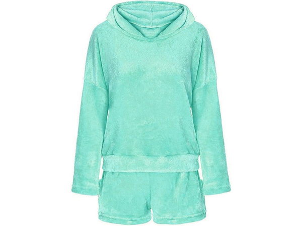 Warm women's pyjamas two-piece with hood soft plush short l