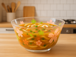 Set mit Schüsseln, Bechern, Tassen und Salatschüsseln aus Glas mit Blumenmuster, 6-teilig