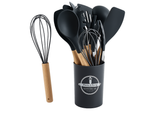 Set de utensile de bucătărie din silicon accesorii din lemn linguri 12 piese