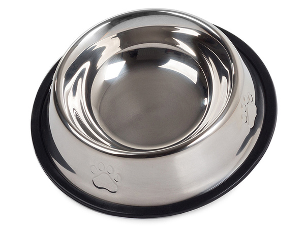 Metal bowl for dog cat silver on rubber 0.15l