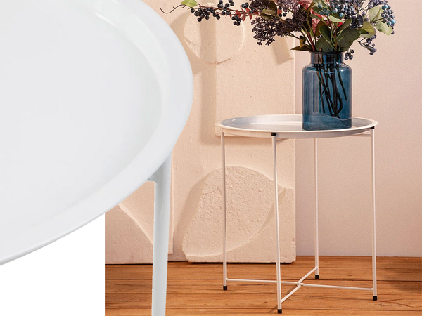 Table basse ronde pliante en métal avec plateau pour balcon terrasse loft blanc