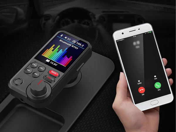 Oddajnik bluetooth 5.0 fm zvočnik usb qc tf bass lcd 12-24v