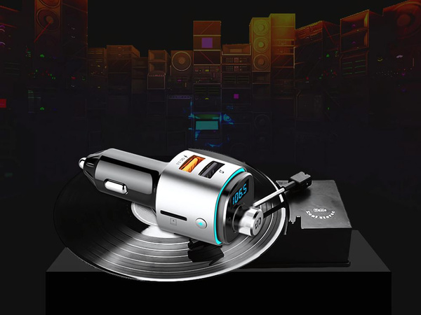 Bluetooth fm transmitter automobila uzlādzējs fast 2x usb iluminācija