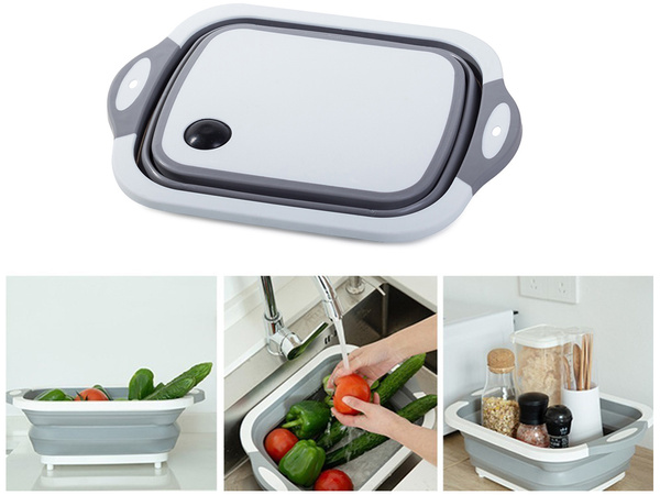Fregadero de silicona de cubeta abatible con tabla de desagüe