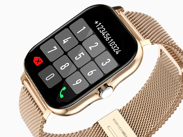 Inteligentné hodinky pre ženy a mužov s gumovým remienkom, športové, Bluetooth, volania, zlaté