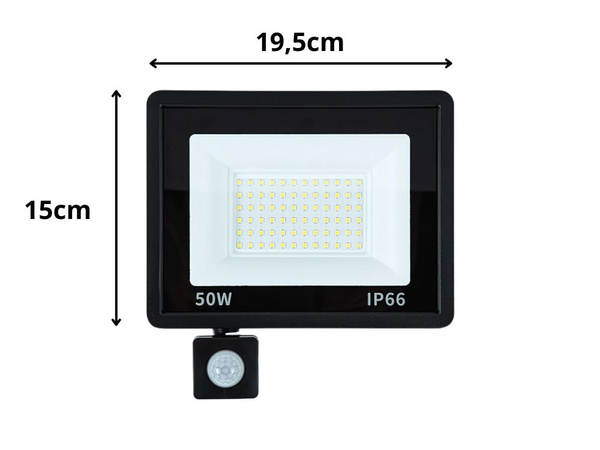 Projecteur halogène led 50w 6000k avec détecteur de crépuscule ip66