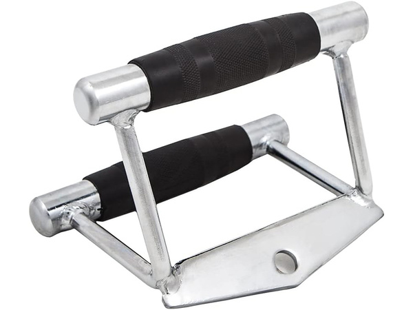 Double triangular handle for overhead hoist lower steel exercise