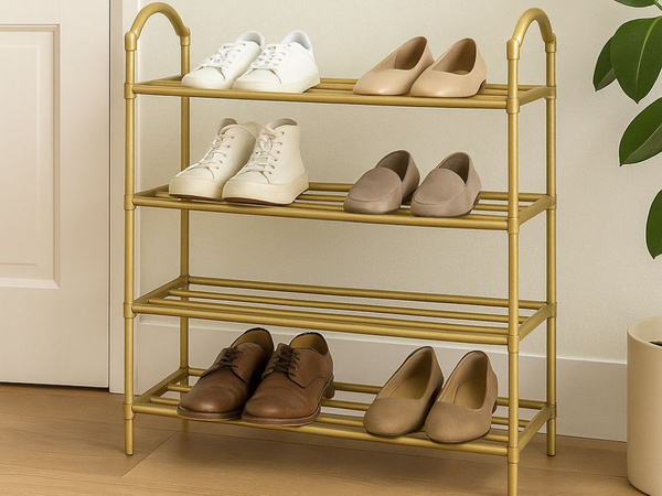 Étagère à chaussures organiseur de chaussures armoire à étages étagère dorée 4 niveaux grande