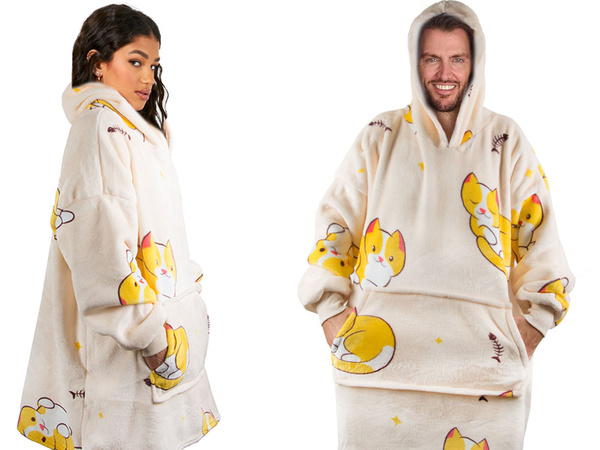 Silts džemperis kaķis sega oversize xxl 2in1 bieza kažokādas mīksts ar kapuci