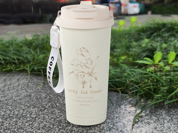 Tasse thermique 530 ml avec paille et poignée en acier, thermos pour boissons chaudes et froides