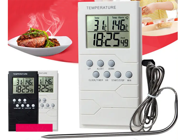 Kitchen thermometer probe lcd clock for meat