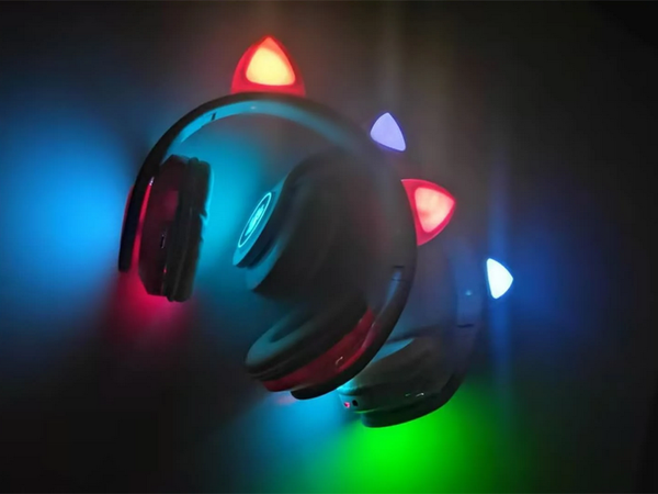 Kabellose kopfhörer bluetooth radio fm mp3 katzenohren led hintergrundbeleuchtung