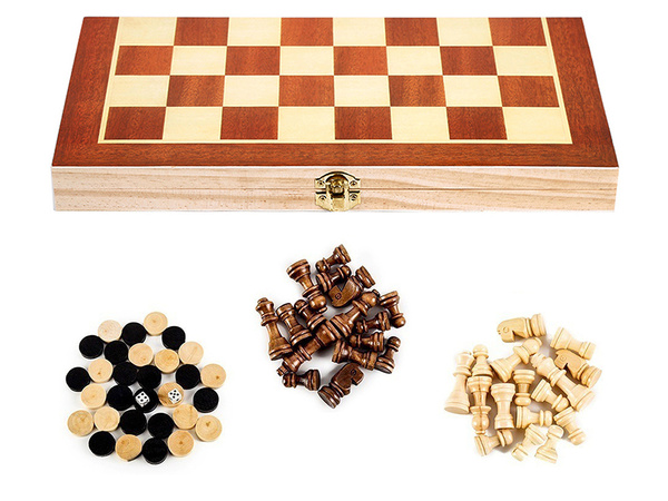 Jeu d'echecs jeu de dames triktrak grand bois 3in1