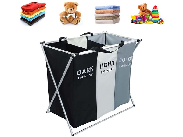 Panier à linge 3 compartiments conteneur organisateur autonome 135l