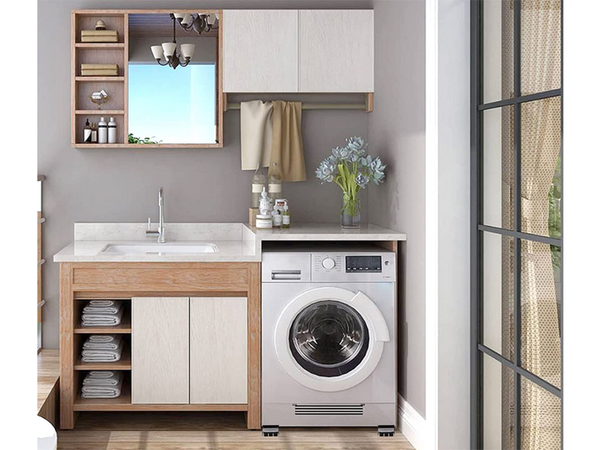 Movable base for washing machine stand on wheels