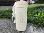 Cana termică de 530 ml cu pai și mâner din oțel, termos pentru băuturi reci și calde