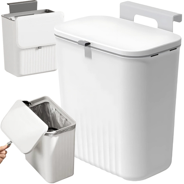 Corbeille de cuisine avec couvercle pour porte de placard blanc 9l