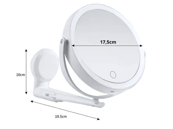 Led grima spogulis rotējošs palielinošs spogulis ar 360° sienas kronšteinu