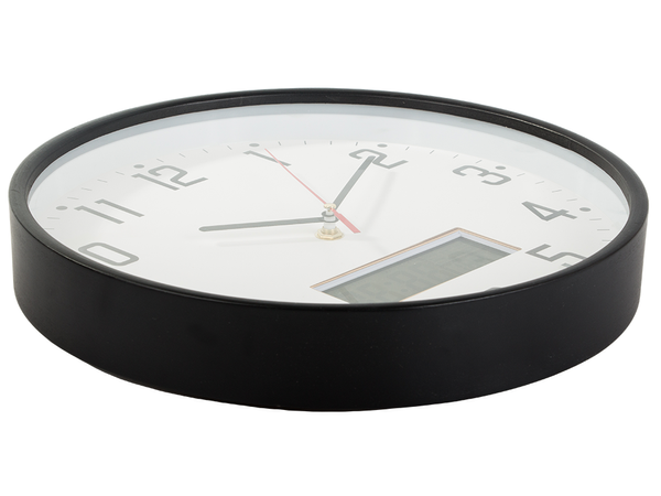 Reloj de pared grande silencioso 30cm redondo puntero fecha temperatura madera