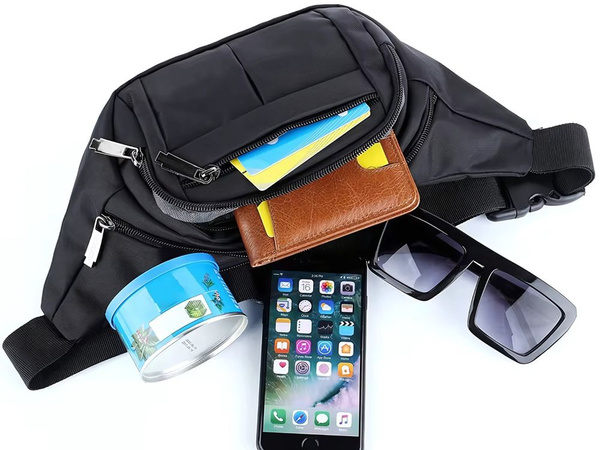 Férfi vesetáska női sport öv 4 zseb fekete állítható