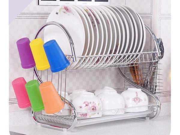 Double-decker stand-up dishwasher drainer