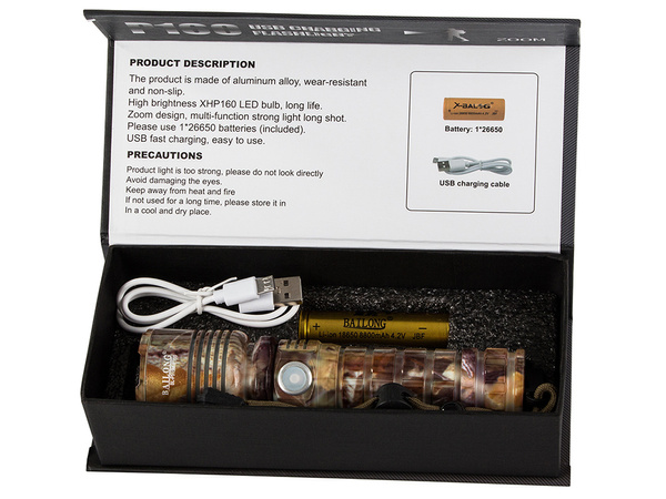 Bailong zoom cree ledes xhp160 usb taktikai zseblámpa