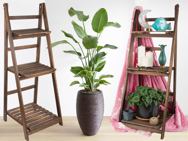 Lemn în picioare pat de flori scara trei rafturi plante raft