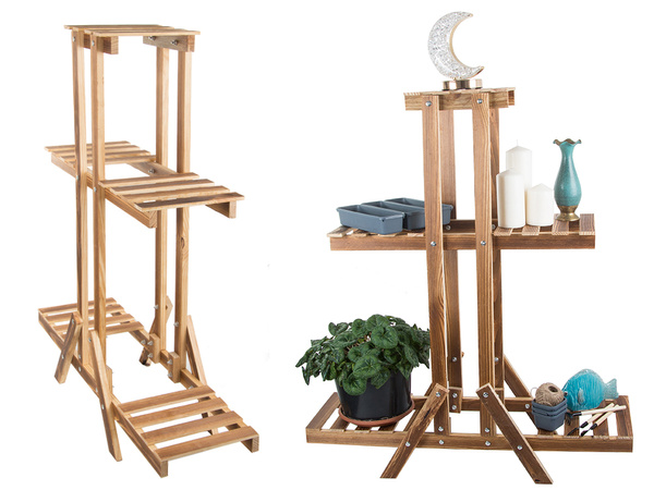 Kwietnik stojący drewniany na kwiaty doniczkowe doniczki trzypoziomowy