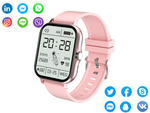 Reloj inteligente para mujer y hombre con correa de goma, deportivo, Bluetooth, llamadas, rosa